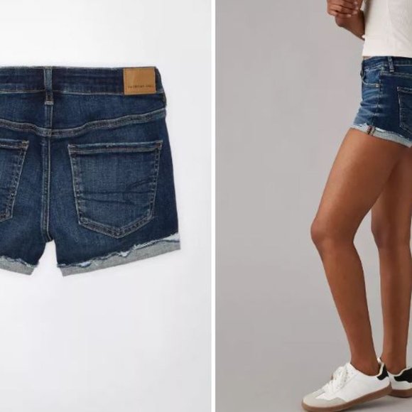 American Eagle AE Next Level Super Stretch Denim Shorts Size 8 Dark Wash - Picture 9 of 10